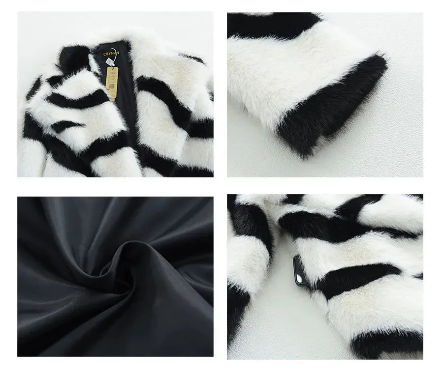 Zuri Zebra Stripe Faux Fur Coat